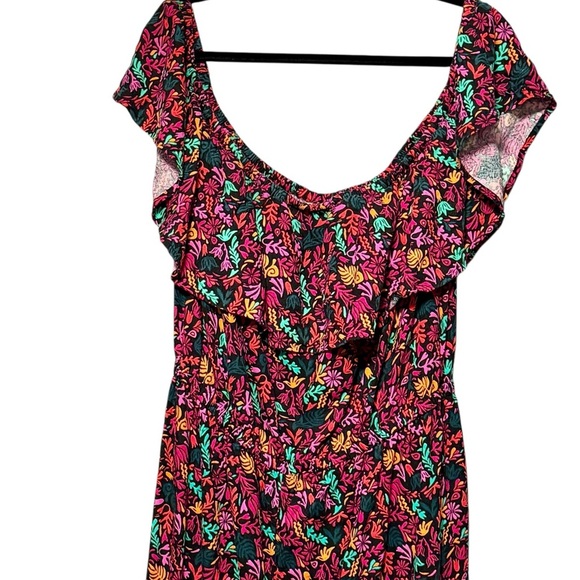 Ava & Viv Linen Bright Floral Print Ruffle Off Shoulder Neckline Belted Jumpsuit - Picture 5 of 14